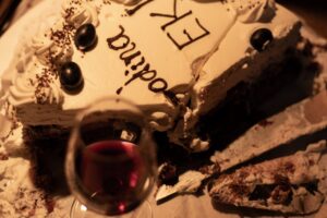 Knightly red wine and birthday Schwarzwald cake