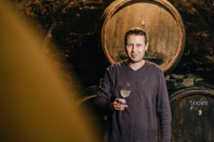 Krešimir Lovrec, organic winemaker, in the 16th century Zrinski cellar at Vino Lovrec, Sveti Urban, Međimurje, Croatia